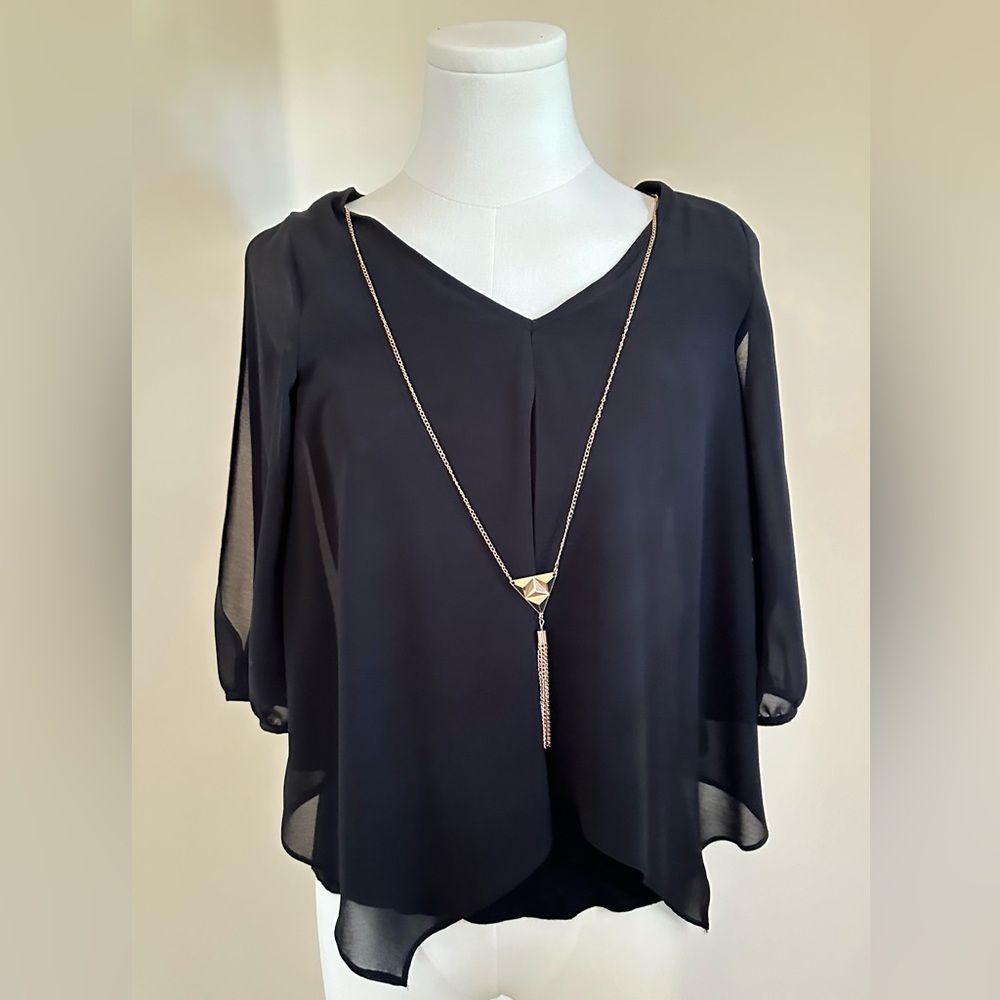 Chic Black Blouse with Necklace
